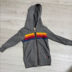 Aviator Nation Gray Hoodie with Rainbow Stripes